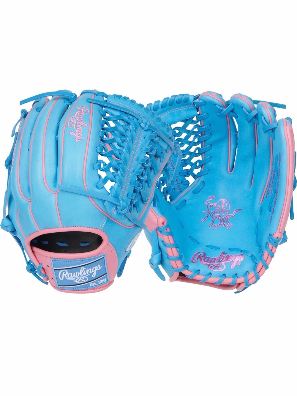 Rawlings heart of hide 12.75 RHT Baseball Glove in Blue & Light Pink